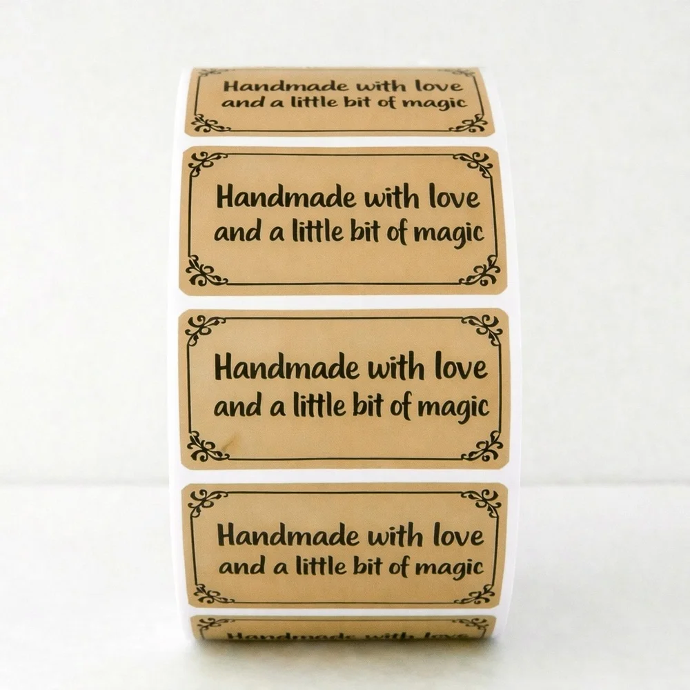 2 x 1 Inch Handmade With Love Stickers – 100 Pack Boutique Packaging Labels